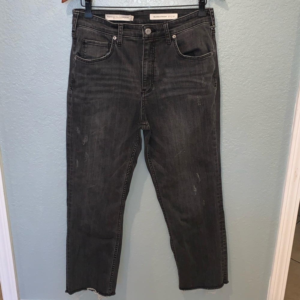 Anthropologie Pilcro Gray Relaxed Straight Leg Cropped High Rise Jeans size 30